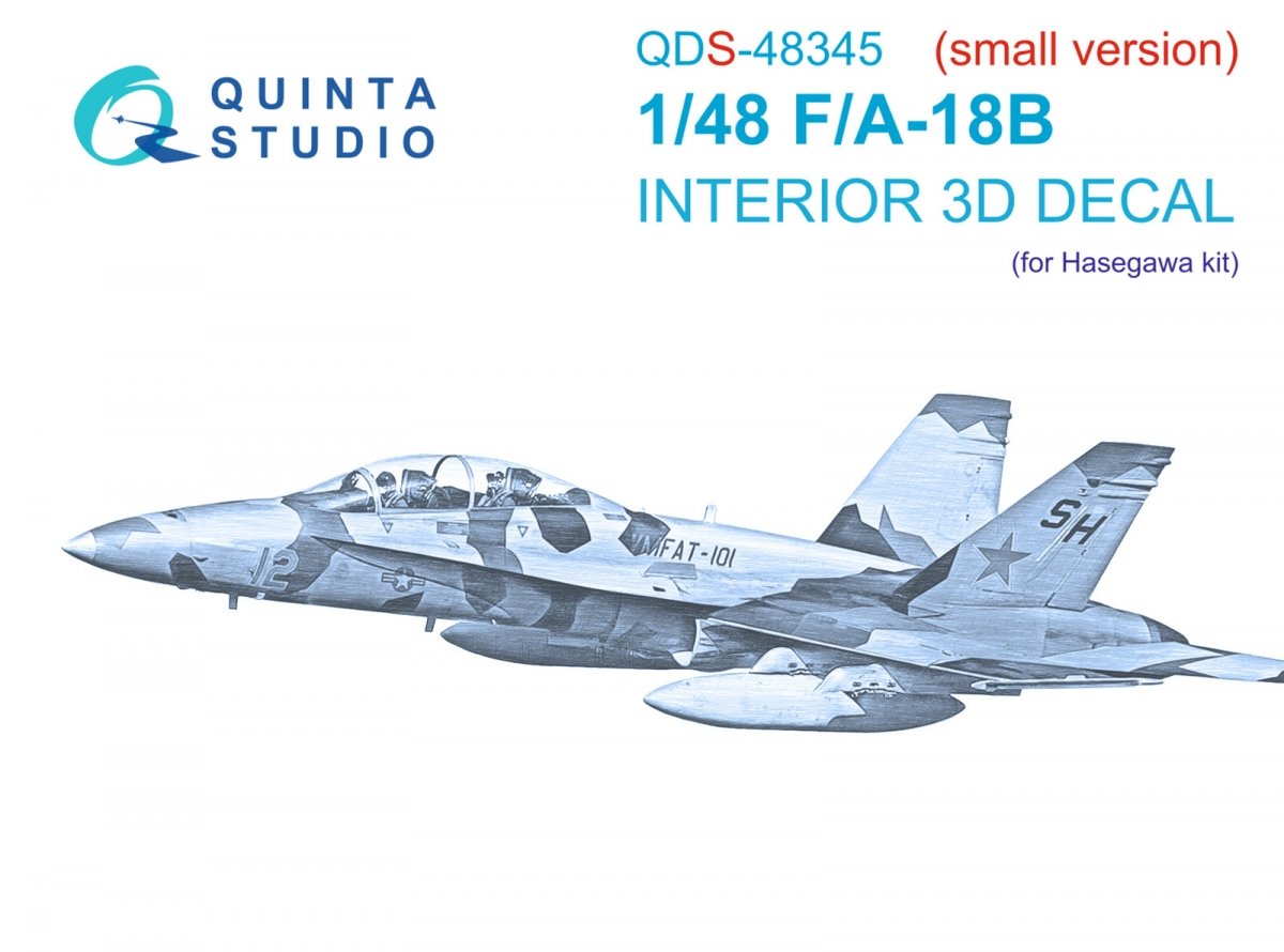 Quinta Studio QDS-48345 F/A-18B 3D-Printed & coloured Interior on decal paper (Hasegawa) (Small version) 1/48