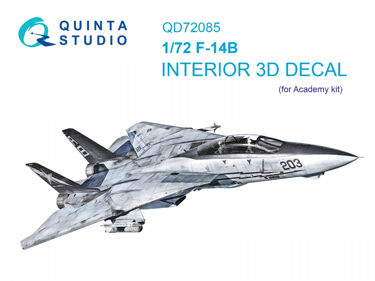 Quinta Studio QD72085 F-14B 3D-Printed &amp; colored Interior on decal paper (Academy) 1/72