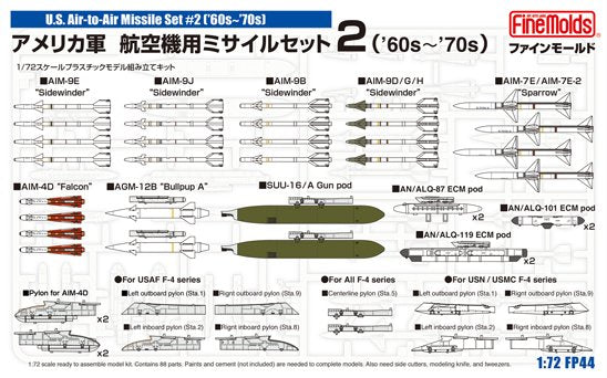 Fine Molds FP44 US Air-to-Air Missile Set 2 60s-70s 1/72