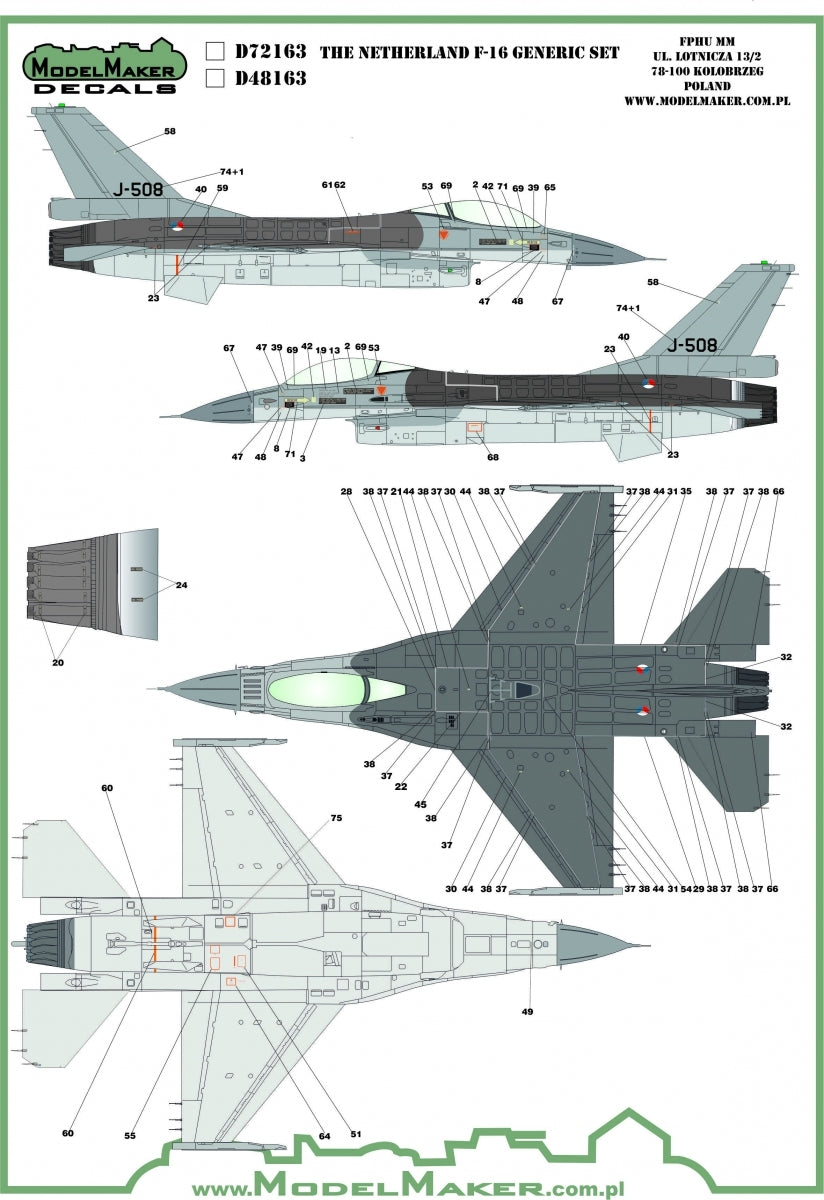 ModelMaker Decals D48163 Netherlands F-16 Insignia&amp;#39;s &amp;amp; stencils Generic set 1/48 – imagen 2
