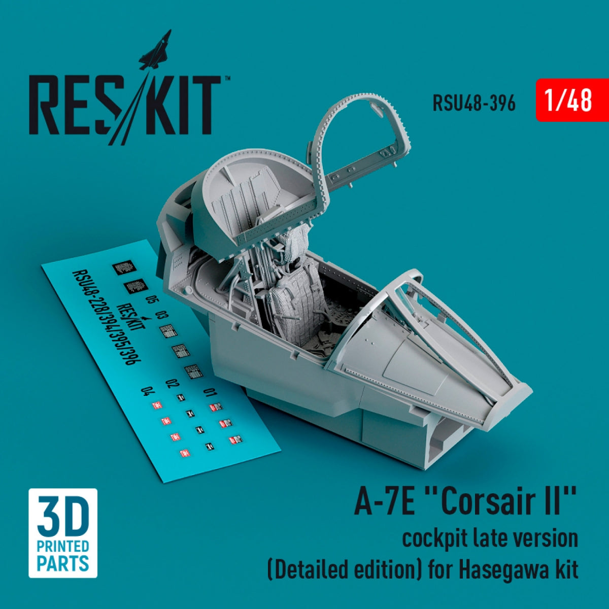 RESKIT RSU48-0396 A-7E "Corsair II" cockpit late version (Detailed edition) for Hasegawa kit (3D Printed) 1/48