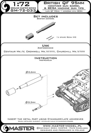 Master GM-72-033 Brytyjska haubica QF 95mm + końcówki km-u Besa - Centaur Mk.IV, Cromwell Mk.VI/VIII, Churchill Mk.V/VIII i inne 1/72 – immagine 8