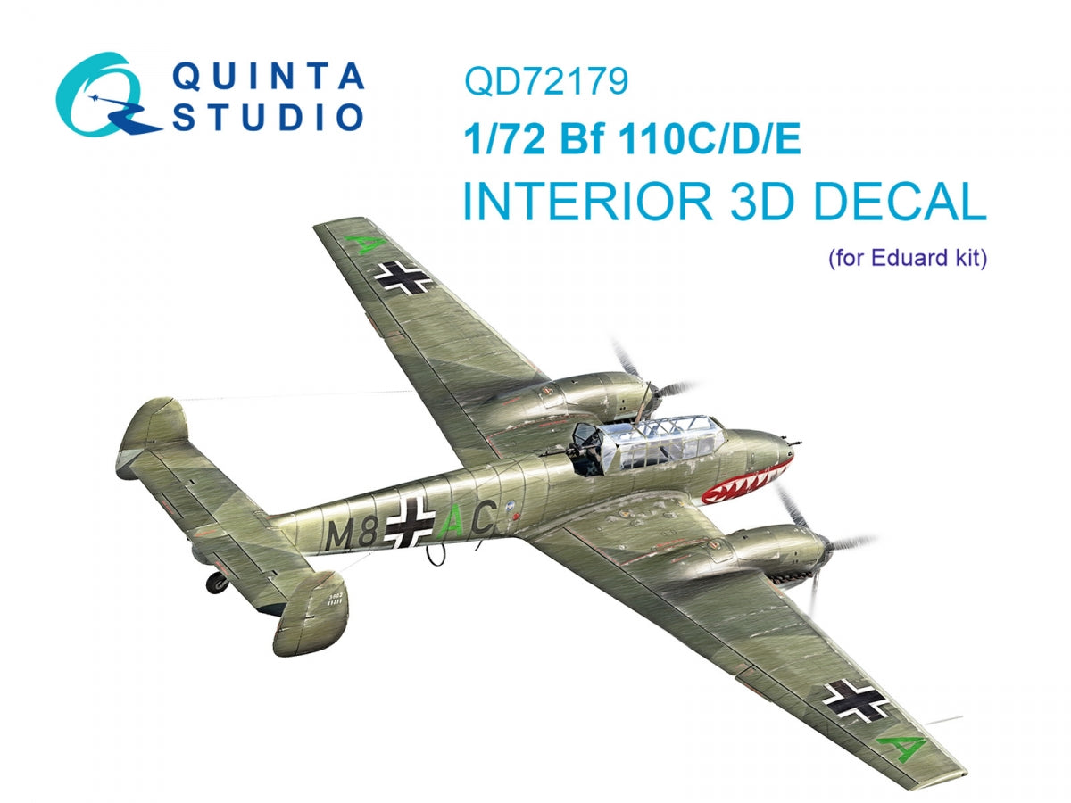 Quinta Studio QD72179 Bf 110C/D/E 3D-Printed &amp;amp; coloured Interior on decal paper (Eduard) 1/72