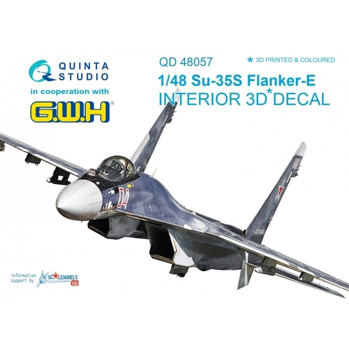 Quinta Studio QD48057 Su-35S 3D-Printed &amp; colored Interior on decal paper (for GWH kit) 1/48