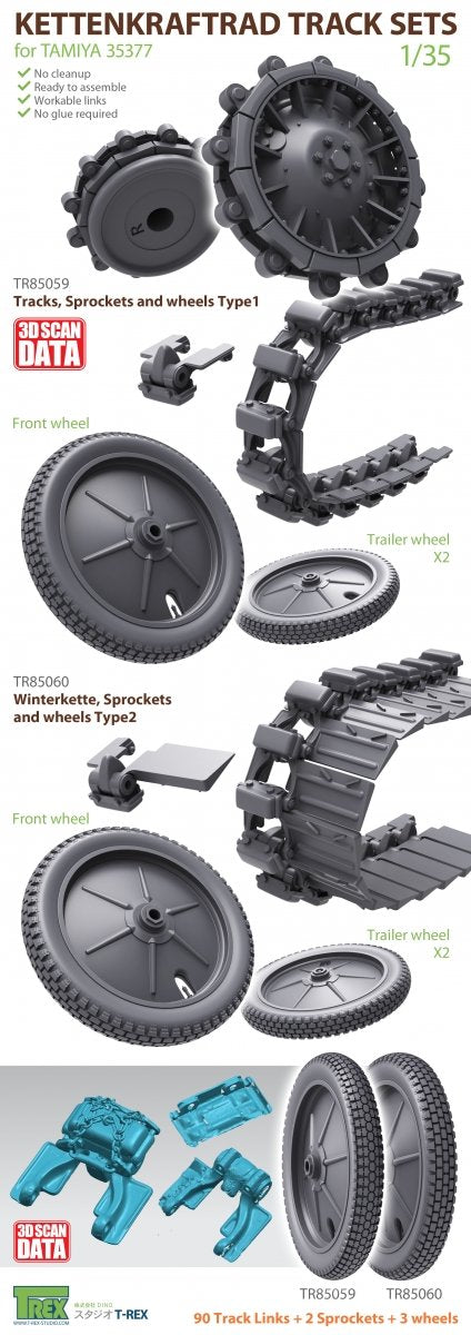 T-Rex Studio TR85060 Kettenkaraftrad Winterkette w/Sprockets, Wheels Type 2 1/35 – Bild 7