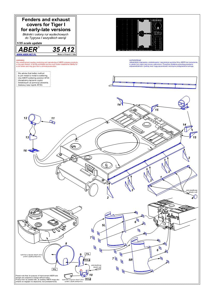 Aber 35A012 Błotniki boczne do Tiger I, E/ H1 1/35 – immagine 4