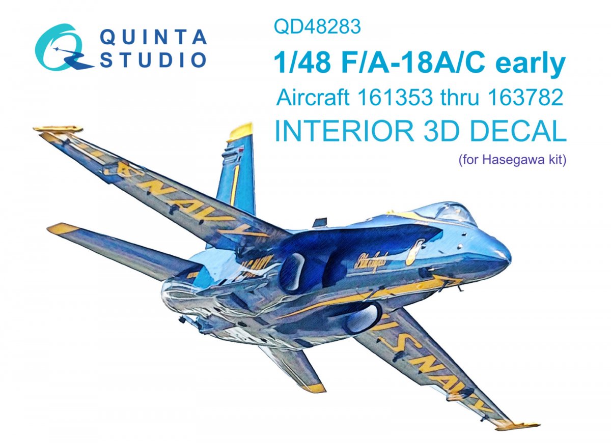 Quinta Studio QD48283 F/A-18A / C, intérieur imprimé en 3D et coloré sur papier décalcomanie (Hasegawa), échelle 1/48
