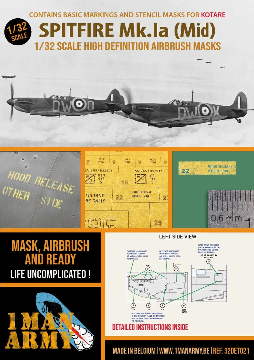 1 Man Army 32DET021 Spitfire Mk Ia (Mid) Kotare 1/32 