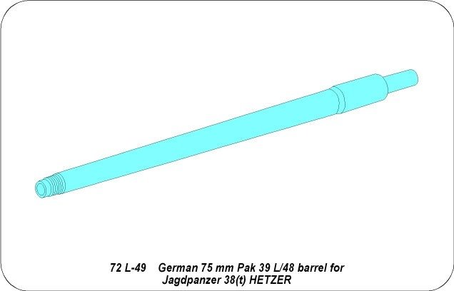 Aber 72L-49 Lufa 75 mm Pak39 L/48 do niemieckiego działa pancernego Hetzer / German 75 mm Pak39 L/48 barrel for Hetzer 1/72 – Bild 3