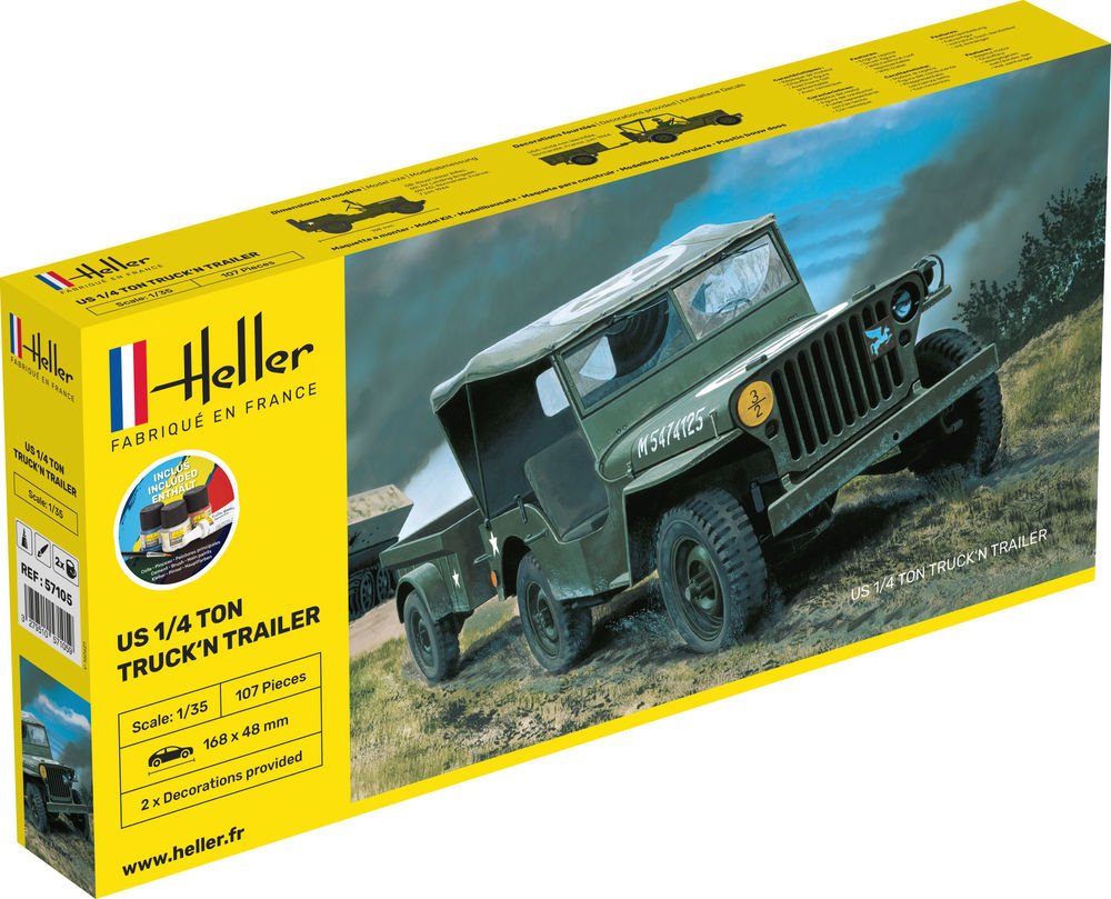 Heller 57105 STARTER KIT US 1/4 TON TRUCK &amp;#39;N TRAILER 1/35 – immagine 2