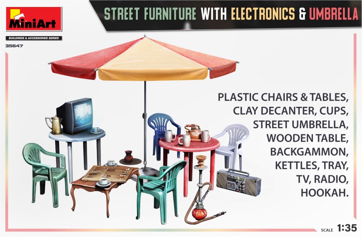 MiniArt 35647 STREET FURNITURE WITH ELECTRONICS &amp;amp; UMBRELLA 1/35 – Bild 2