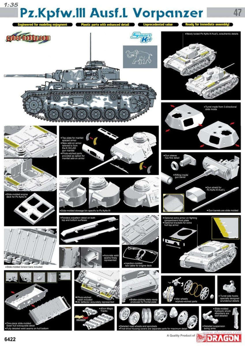 Cyber Hobby 6422 Pz.Kpfw.III Ausf.L Vorpanzer 1/35 – immagine 2