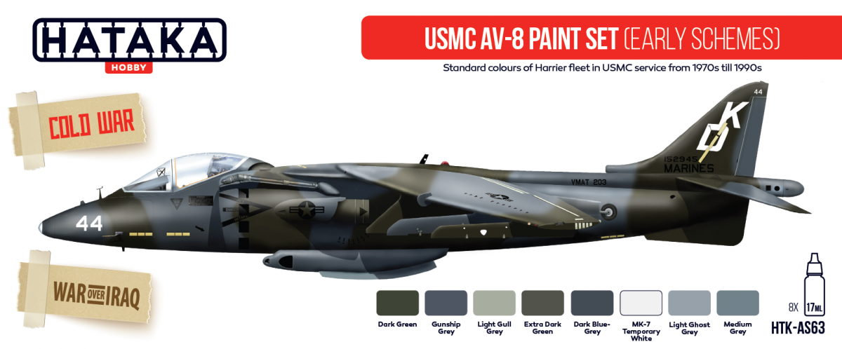 Kit de peinture Hataka HTK-AS63 USMC AV-8 (premiers schémas) (8x17ml)