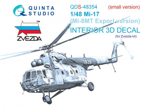 Quinta Studio QDS-48354 Mi-17 (Mi-8MT Export version) 3D-Printed &amp;amp; coloured Interior on decal paper (Zvezda) (Small version) 1/48