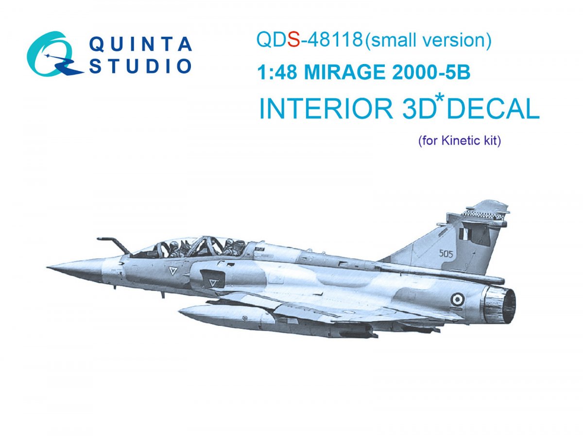Quinta Studio QDS-48118 Mirage 2000-5B 3D-Printed &amp;amp; coloured Interior on decal paper (Kinetic) (Small version) 1/48