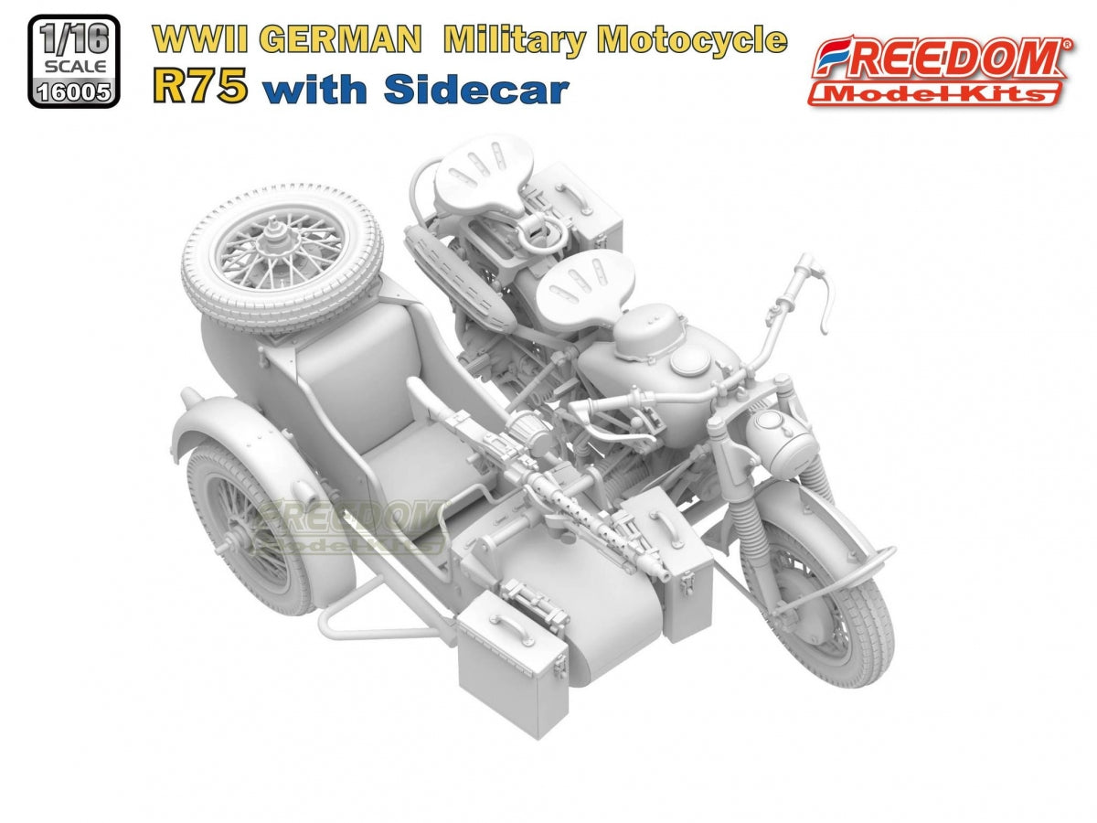 Freedom 16005 R75 with Sidecar WWII German Motorcycle 1/16 – immagine 4