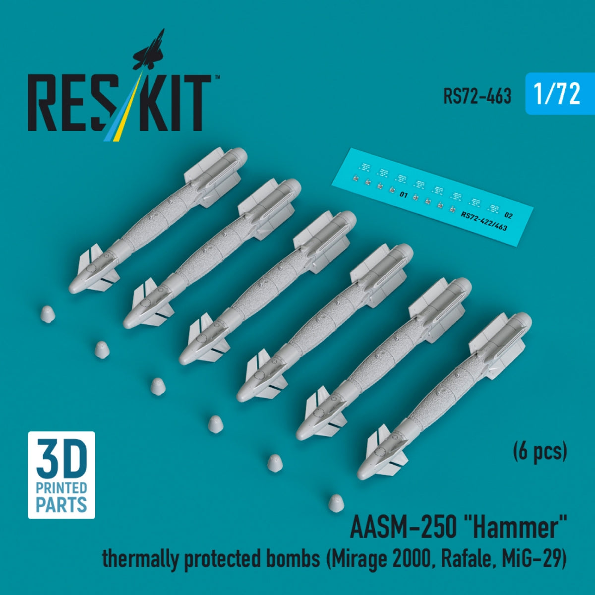 RESKIT RS72-0463 AASM-250 "Hammer" thermally protected bombs (6 pcs) (3D Printed) 1/72