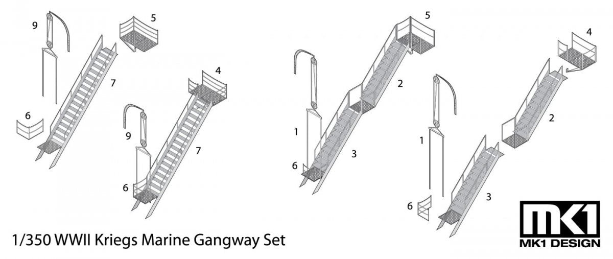 MK1 Design MS-35017 German Gangway Set 1/350 – immagine 2