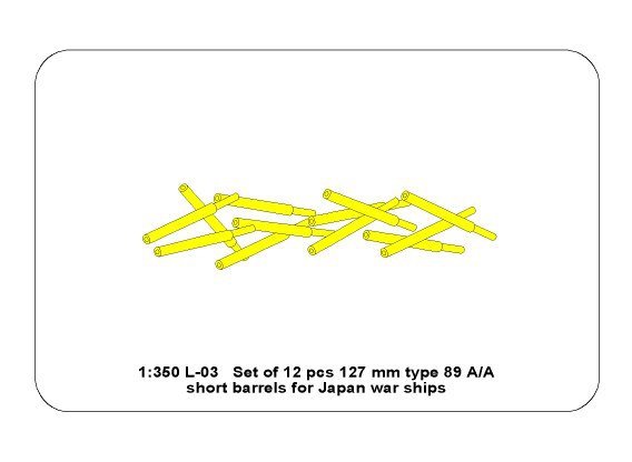 Aber 350L-03 Set of 12 pcs 127mm type 89 A/A short barrels for Japan ships 1/350 – immagine 5