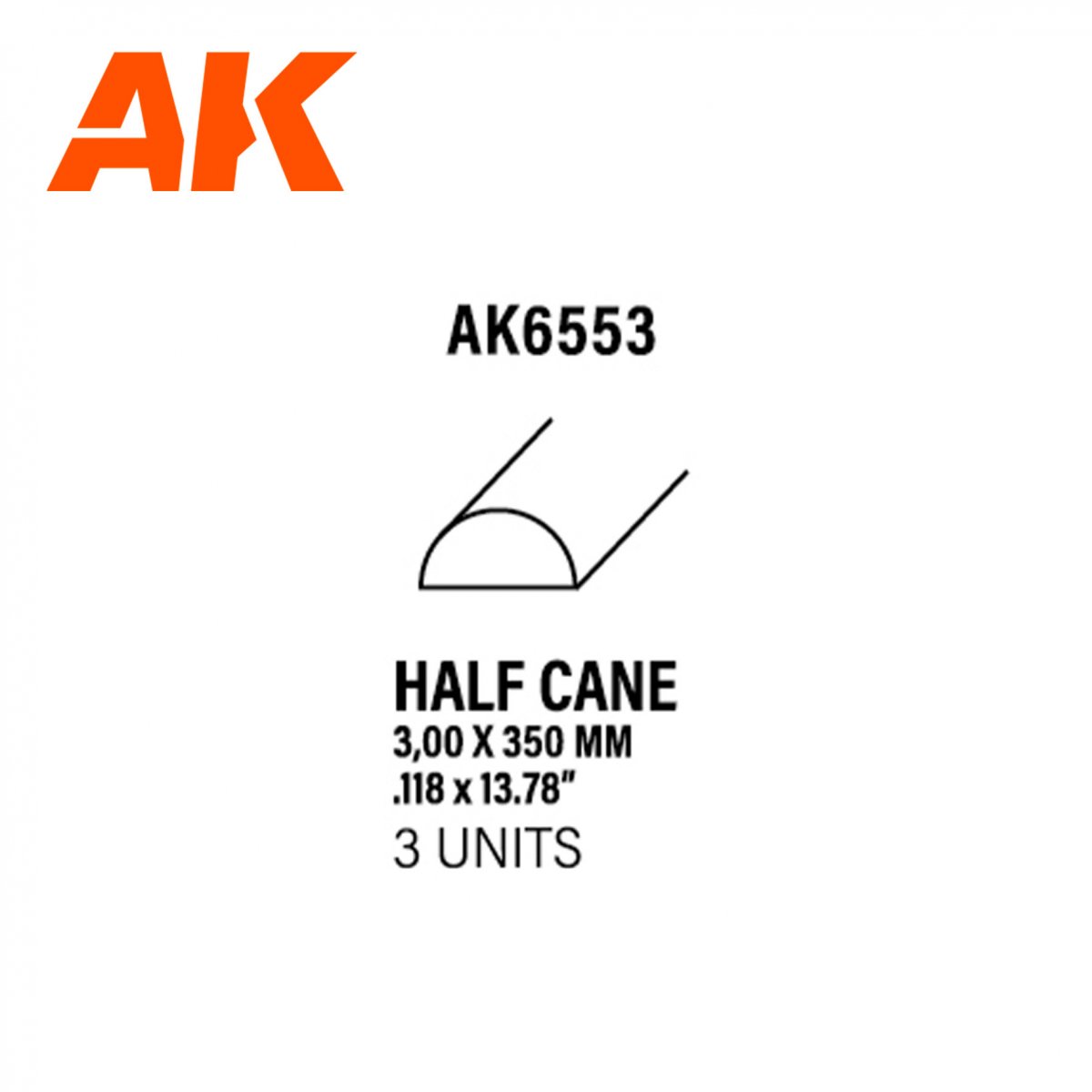 AK Interactive AK6553 DEMI-CANNE 3,00 X 350MM – DEMI-CANNE EN STYRÈNE – (3 UNITÉS)