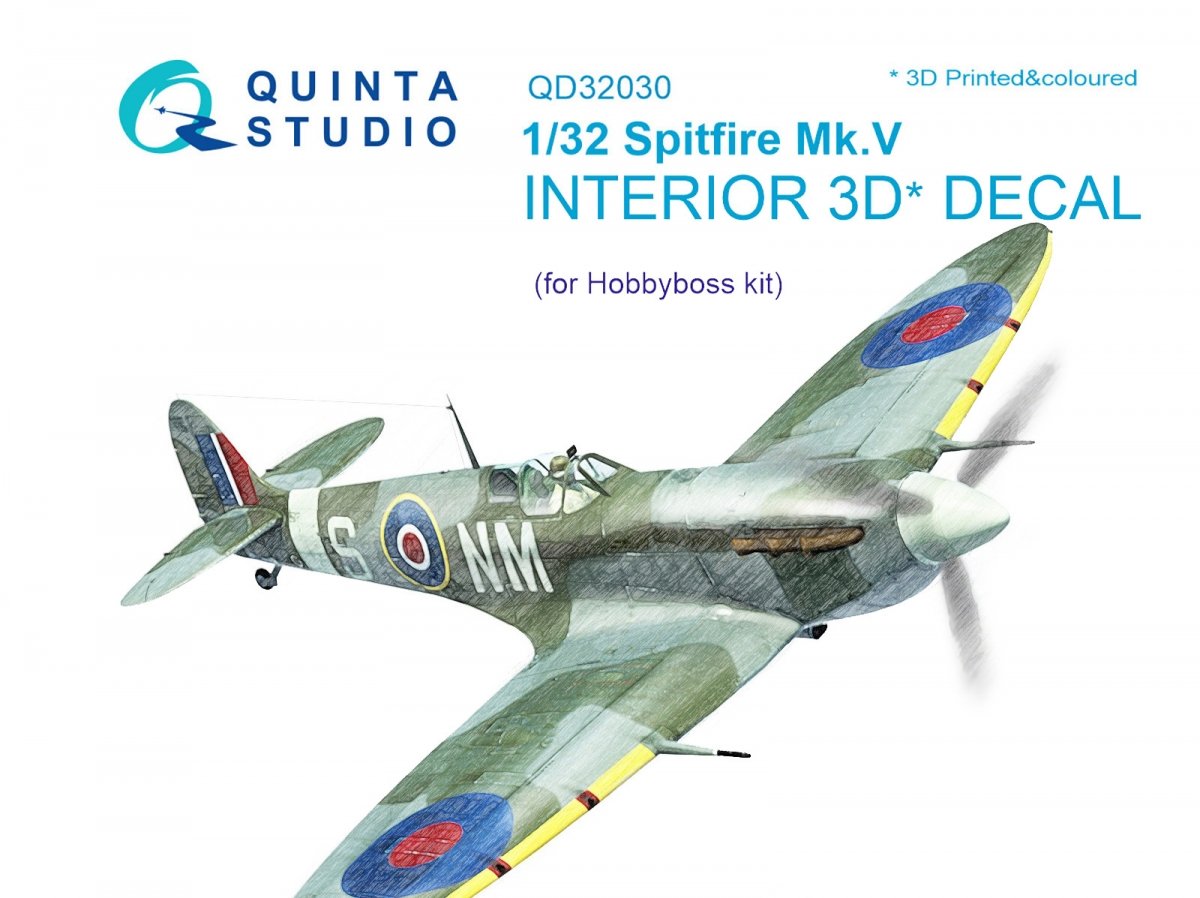Quinta Studio QD32030 Spitfire Mk.V 3D-Printed &amp; colored Interior on decal paper (for Hobbyboss kit) 1/32