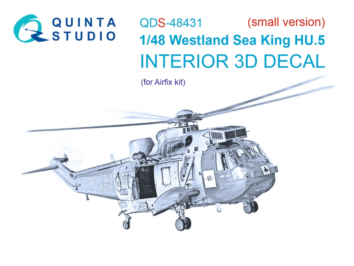 Quinta Studio QDS-48431 Westland Sea King HU.5 3D-Printed &amp;amp; coloured Interior on decal paper (Airfix) (Small version) 1/48