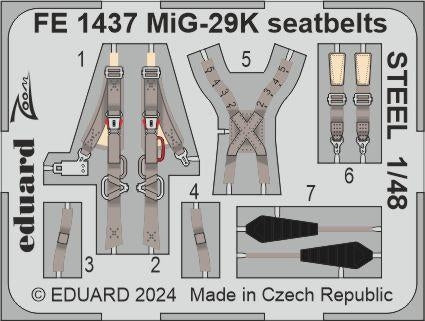 Ceintures de sécurité Eduard FE1437 MiG-29K en acier HOBBY BOSS 1/48