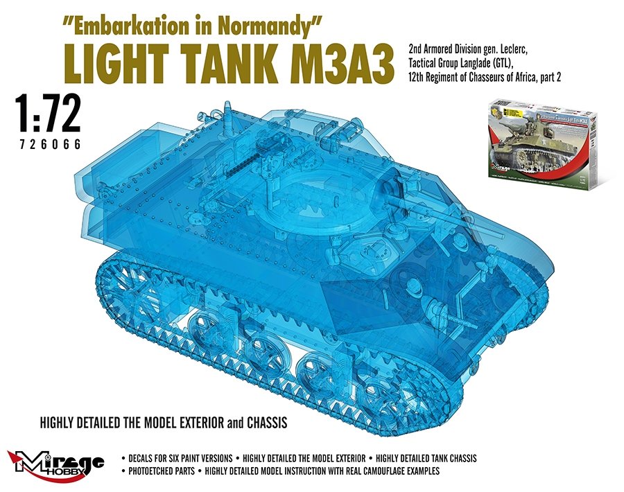 Mirage-Hobby 726066 &amp;quot;Le Débarquement de Normandie&amp;quot; Light Tank M3A3. 2nd ADgen. Leclerc,GTL,12th Regiment of Chasseurs of Africa, part 2 1/72 – Bild 4