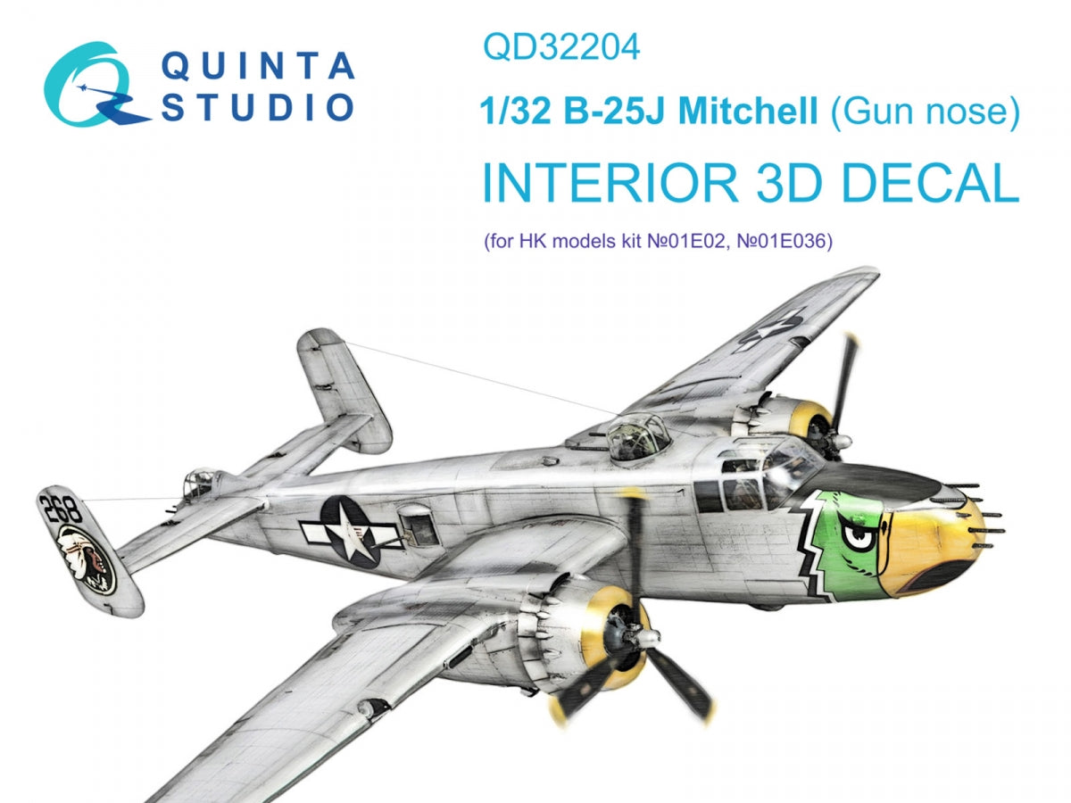 Quinta Studio QD32204 B-25J Mitchell Gun nose 3D-Printed &amp;amp; coloured Interior on decal paper (HK models) 1/32