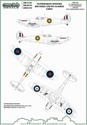 ModelMaker Decals IM48701 Supermarine Spitfire roundels and fin flashes - EARLY 1/48