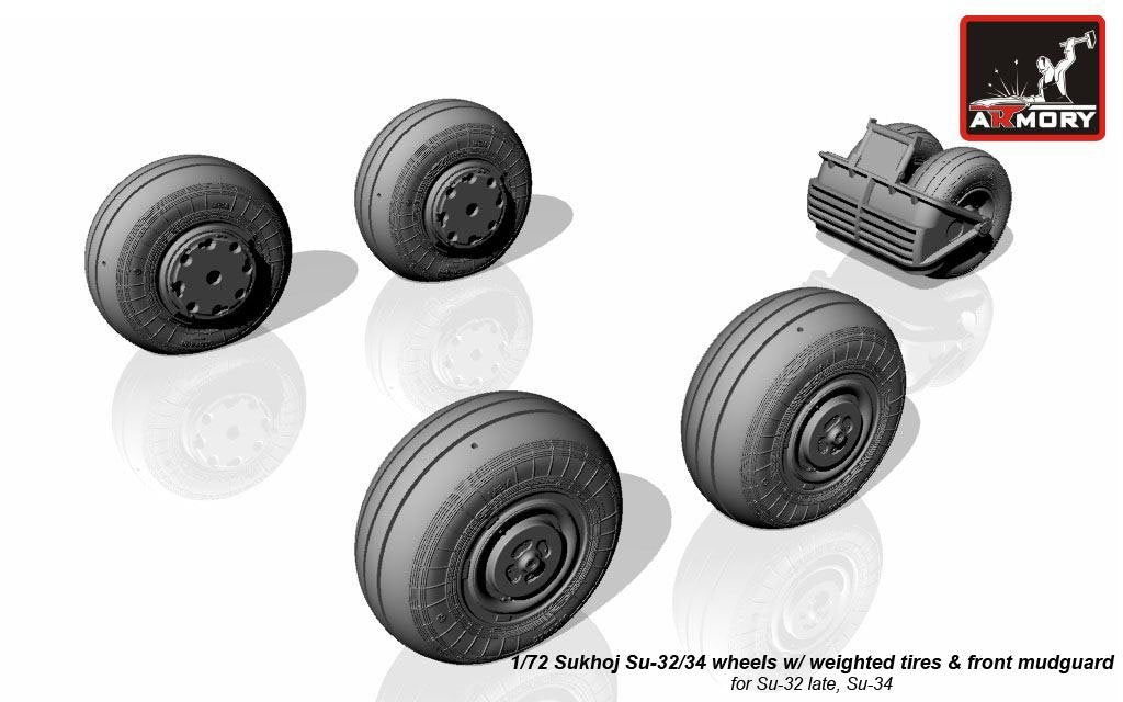 Armory Models AW72045 Sukhoj Su-32FN / Su-34 Fullback wheels w/ weighted tires, front mudguard 1/72 – immagine 4