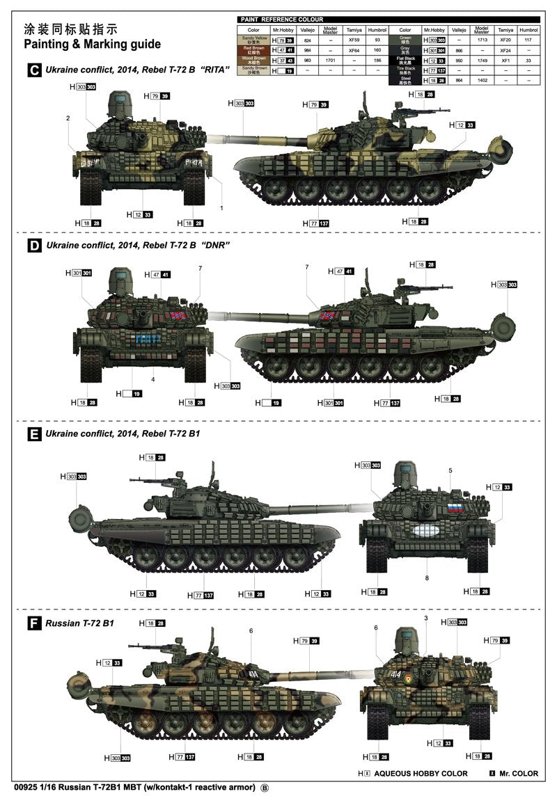 Trumpeter 00925 Russian T-72B1 MBT w/kontakt-1 reactive armor 1/16 – immagine 2