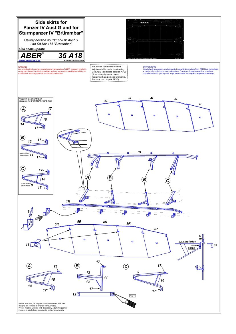Aber 35A018 Osłony boczne do PzKpfw IV(G),Brummbar (wczesny) 1/35 – immagine 4