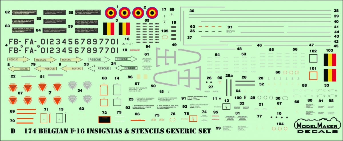 ModelMaker Decals D48174 Belgian f-16 insignias &amp;amp; stencils-generic set 1/48 – immagine 3
