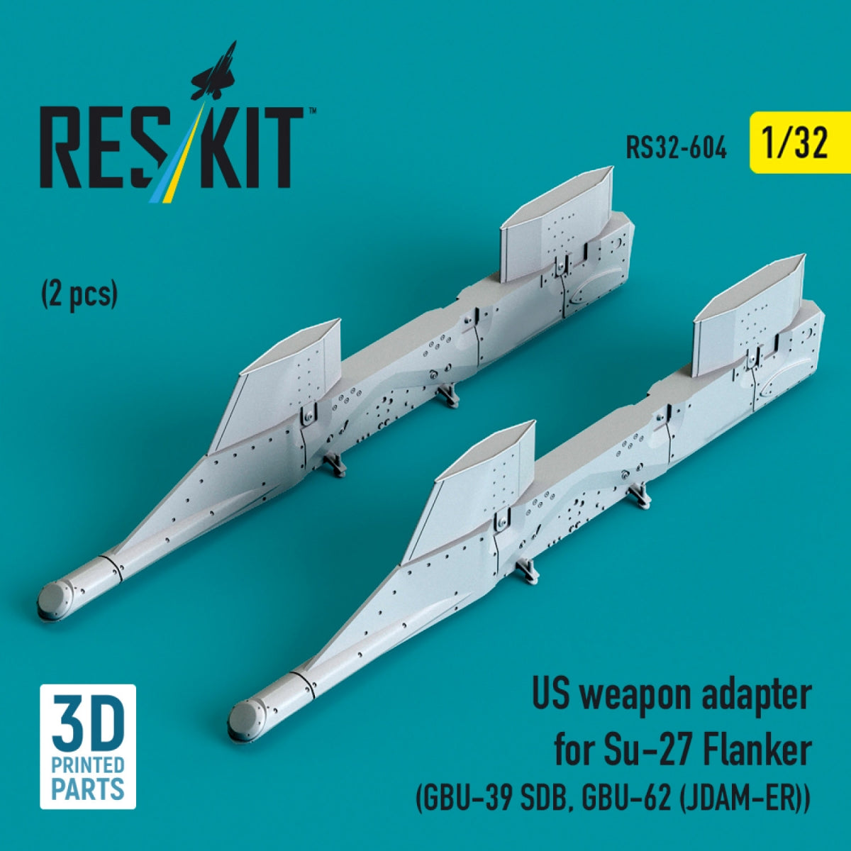 RESKIT RS32-0604 US weapon adapter for Su-27 Flanker (2 pcs) (GBU-39 SDB, GBU-62 (JDAM-ER)) (3D Printed) 1/32