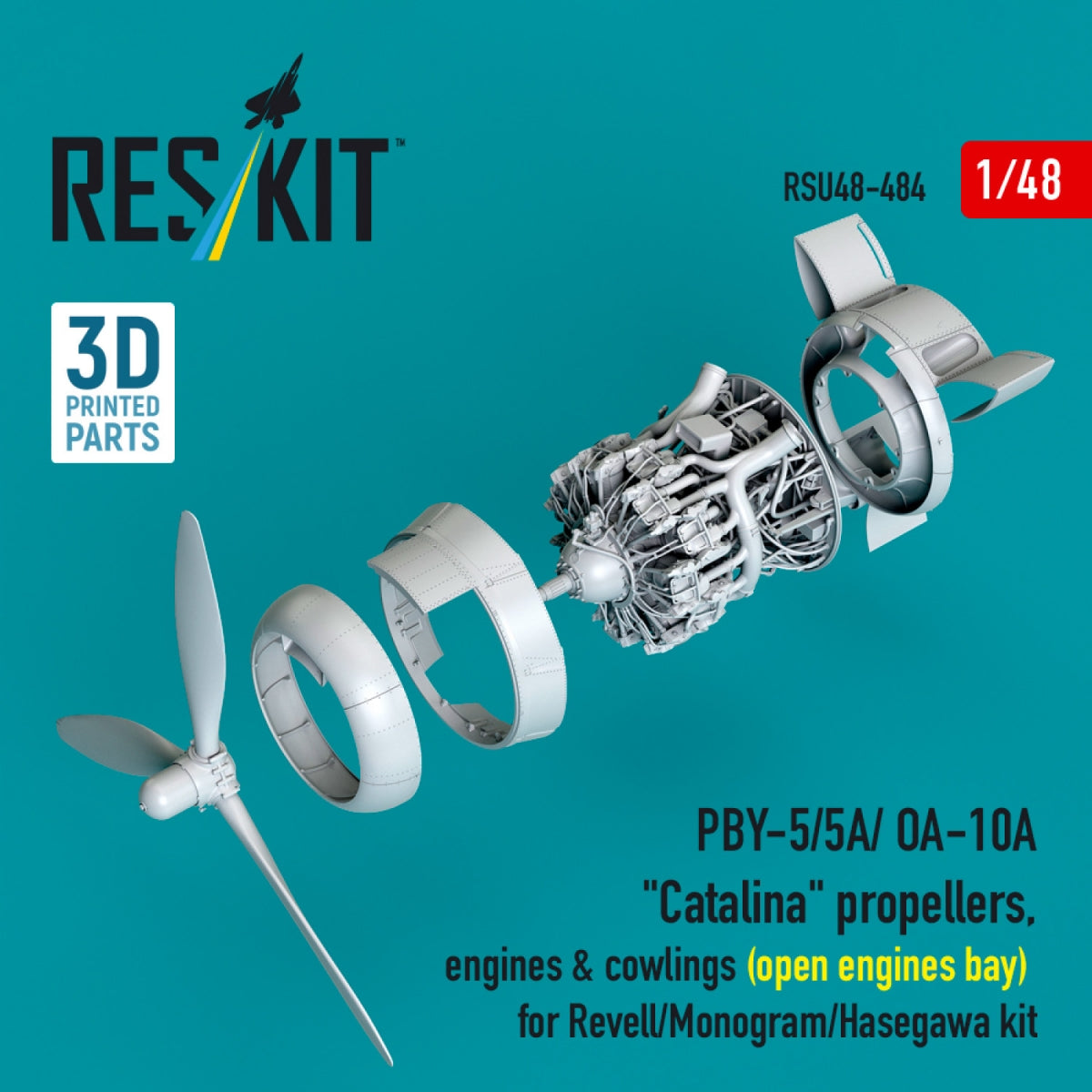 RESKIT RSU48-0484 PBY-5/5A/ OA-10A "Catalina" propellers, engines &amp; cowlings (open engines bay) for Revell/Monogram/Hasegawa kit (3D Printed) 1/48