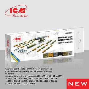 ICM 3036 Coffret de 6 peintures acryliques pour l&amp;#39;armement des avions de la Seconde Guerre mondiale (6 x 12 ml)
