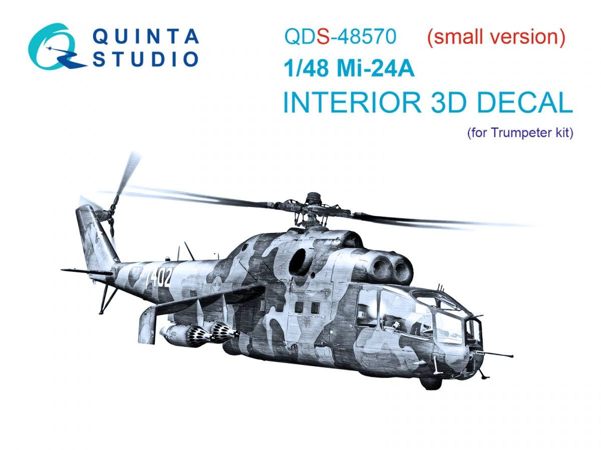 Intérieur imprimé en 3D et coloré sur papier décalcomanie Quinta Studio QDS-48570 Mi-24A (Trumpeter) (petite version) 1/48