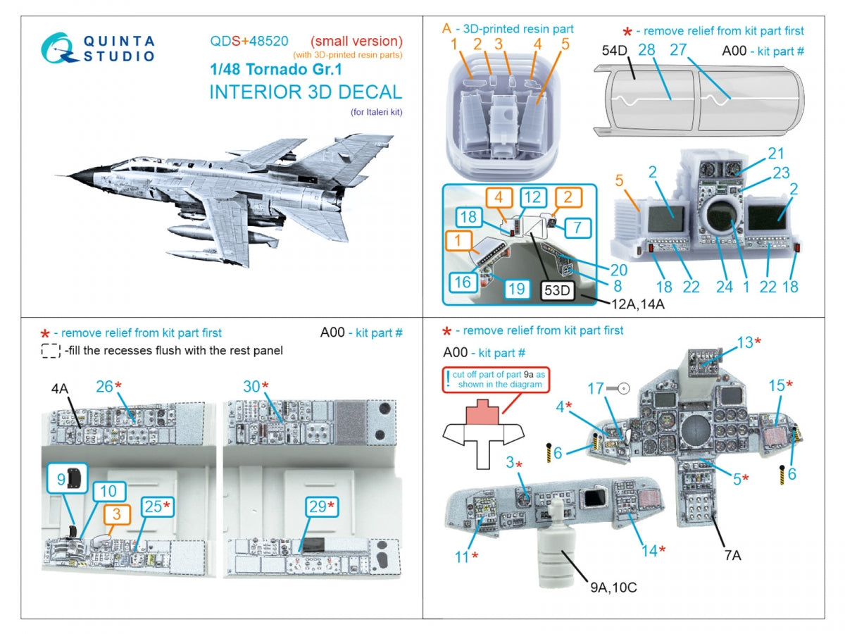 Quinta Studio QDS+48520 Tornado Gr.1 3D-Printed coloured Interior on decal paper (Italeri) (small version) (with 3D-printed resin parts) 1/48 – immagine 7