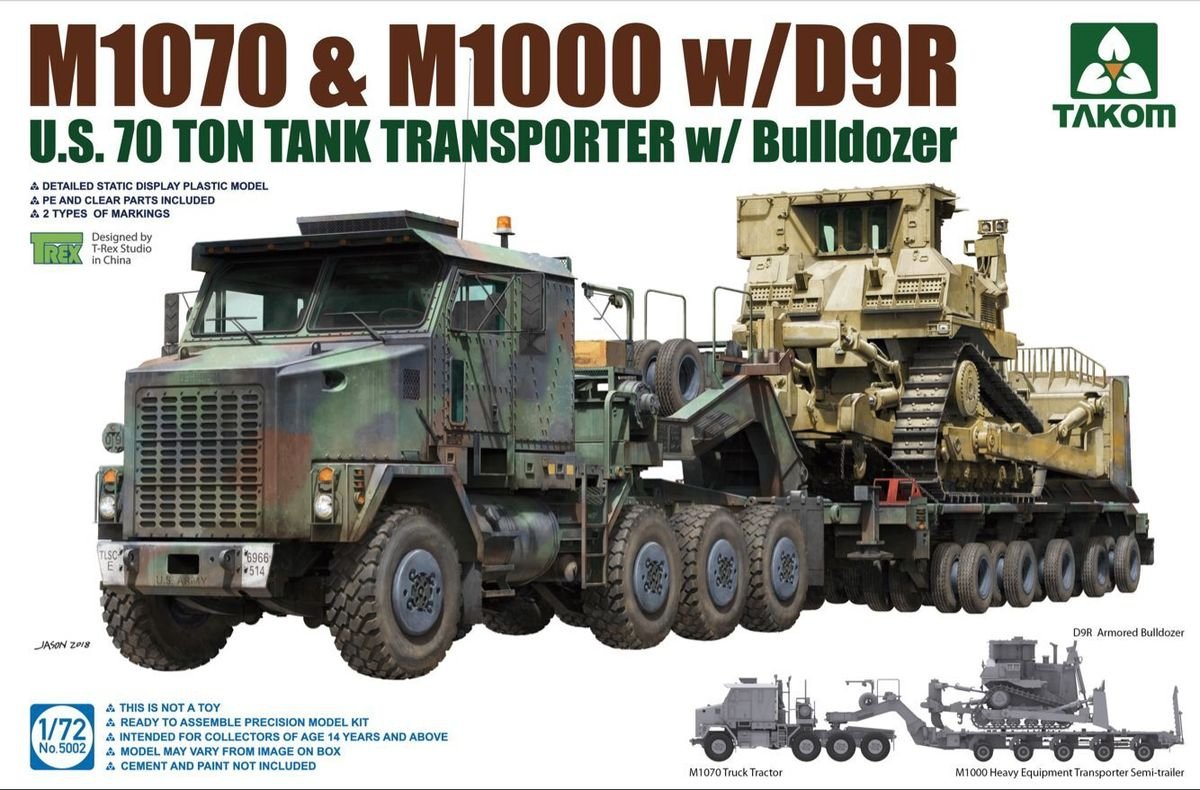 Takom 5002 US M1070 &amp;amp; M1000 avec D9R Transporteur de chars américain de 70 tonnes avec bulldozer 1/72