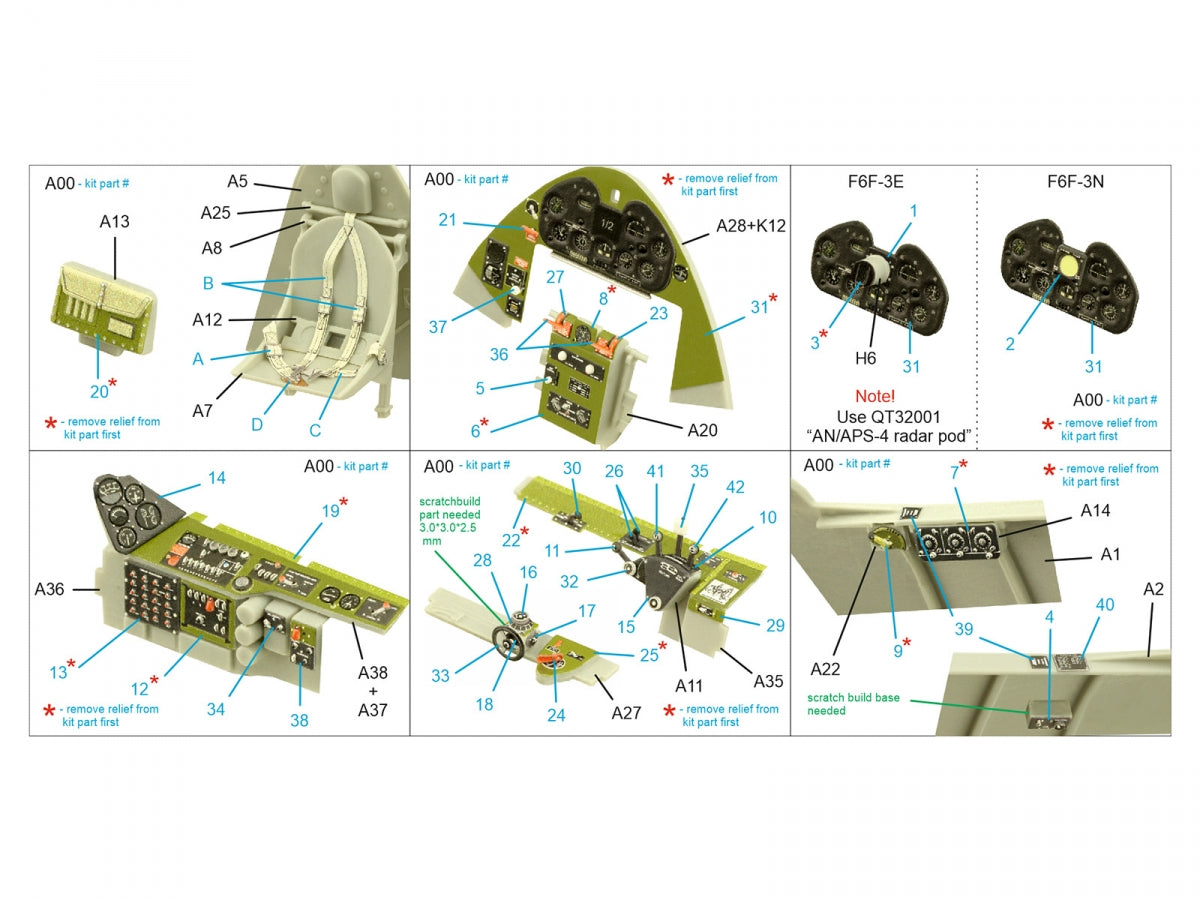 Quinta Studio QD32189 F6F-3E/N Hellcat 3D-Printed coloured Interior on decal paper (Trumpeter) 1/32 – Bild 2