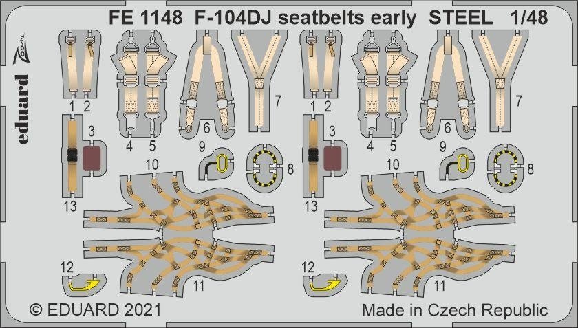 Ceintures de sécurité Eduard FE1148 F-104DJ, acier, version initiale, pour KINETIC 1/48