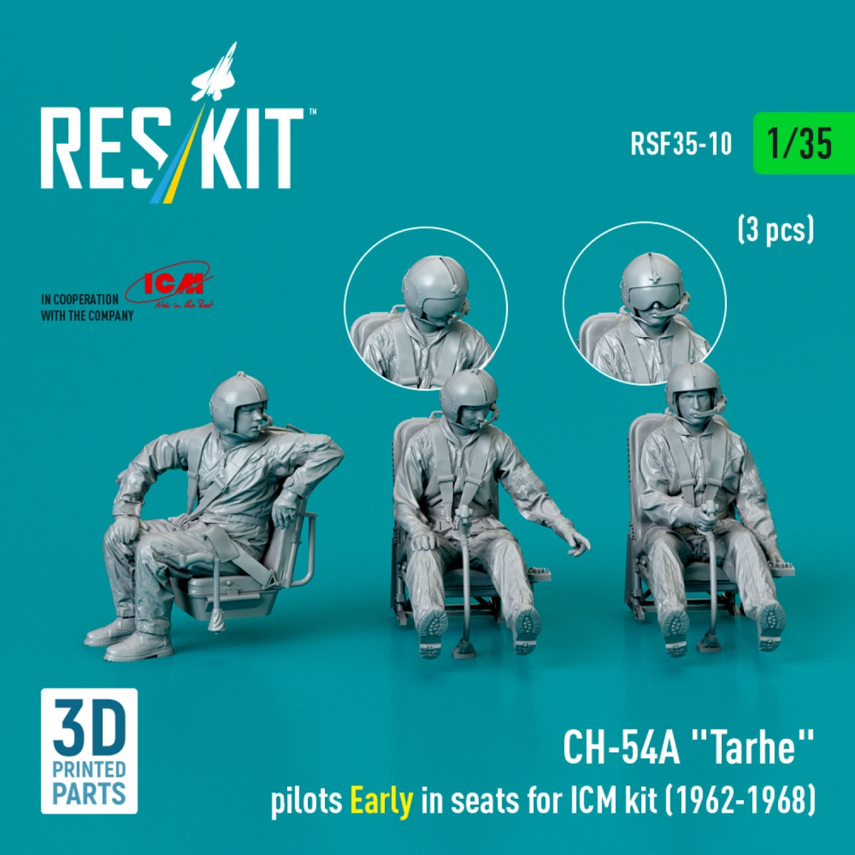RESKIT RSF35-0010 CH-54A &amp;quot;Tarhe&amp;quot; pilots Early in seats for ICM kit (1962-1968) (3 pcs) (3D Printed) 1/35