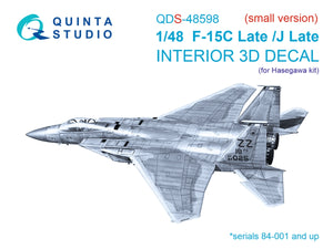 Quinta Studio QDS-48598 F-15C Late/F-15J Late 3D-Printed &amp;amp; coloured Interior on decal paper (Hasegawa) (Small version) 1/48
