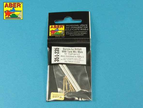 Aber 35L-235 Barrels for British WWI Tank Mk.I Male – 6 pdr. gun x 2 pcs. &amp;amp;amp;amp;amp;amp;amp;amp; 8mm Hotchkiss m.1909 x 3 pcs. 1/35 – immagine 9