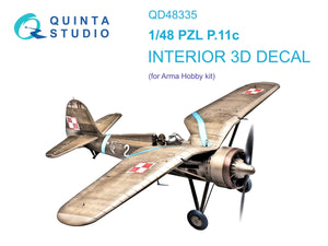 Quinta Studio QD48335 PZL P.11c 3D-Printed &amp;amp; coloured Interior on decal paper (Arma Hobby) 1/48