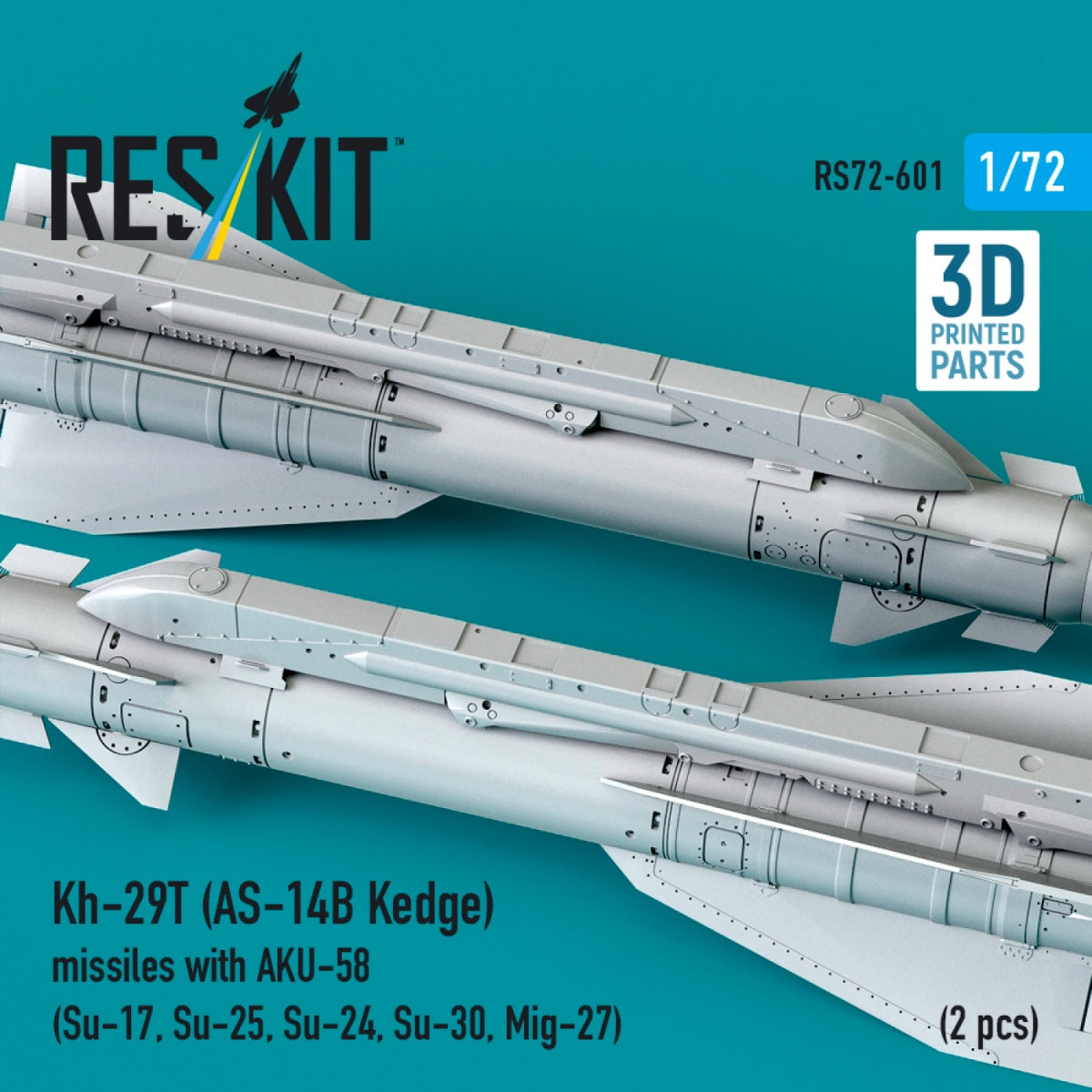 RESKIT RS72-0601 Kh-29T (AS-14B Kedge) missiles with AKU-58 (2 pcs) Su-17, Su-25,Su-24, Su-30, Mig-27 (3D Printed) 1/72