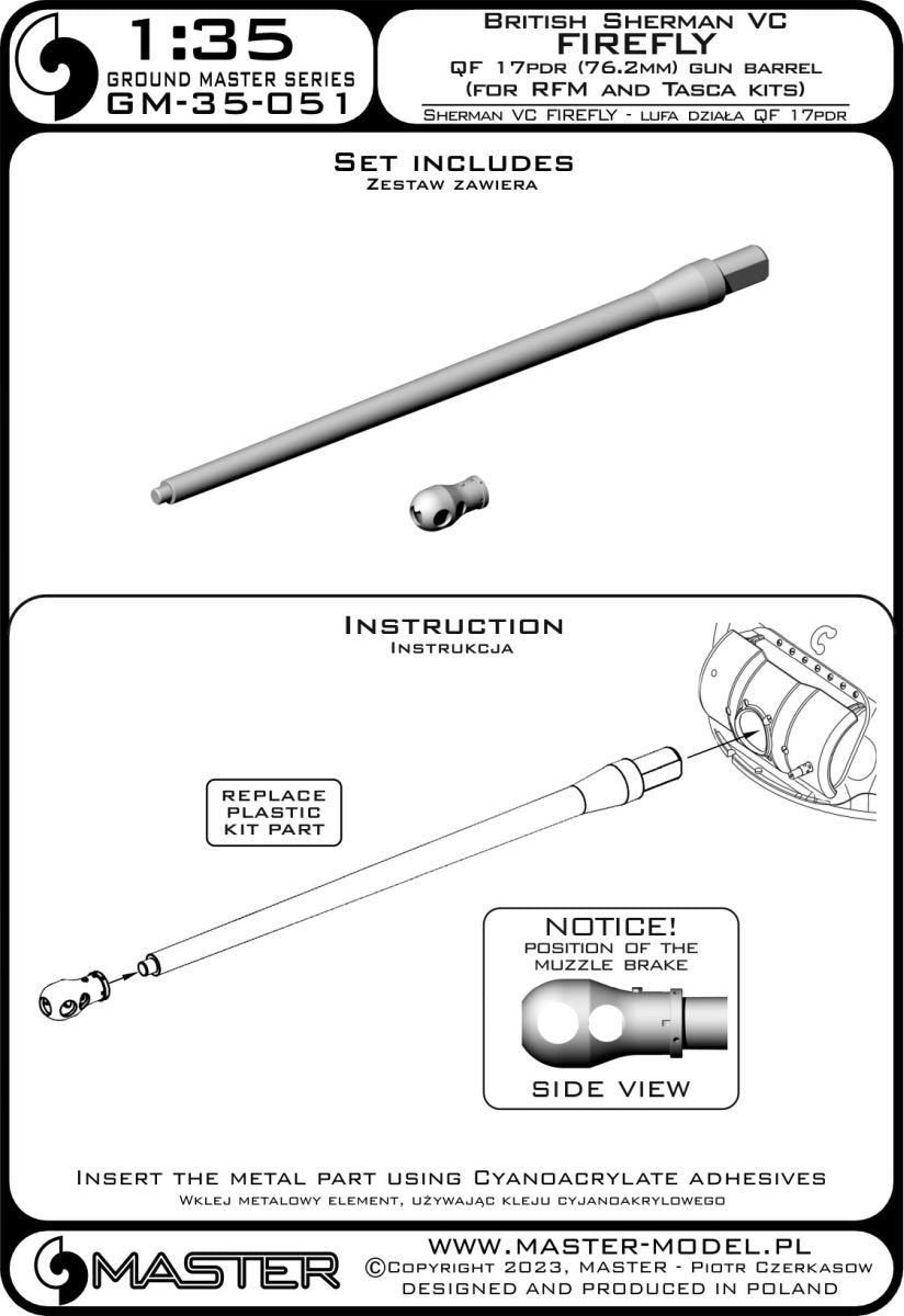 Master GM-35-051 Sherman VC Firefly - Ordnance QF 17pdr (76.2mm) gun barrel (for RFM and Tasca kit) 1/35 – imagen 5