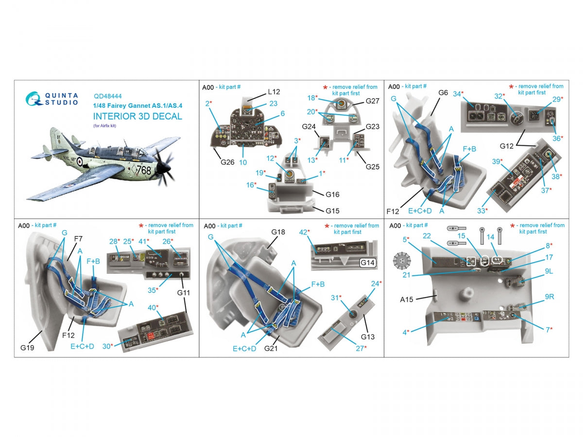 Quinta Studio QD48444 Fairey Gannet AS.1_AS.4 3D-Printed coloured Interior on decal paper (Airfix) 1/48 – Bild 2