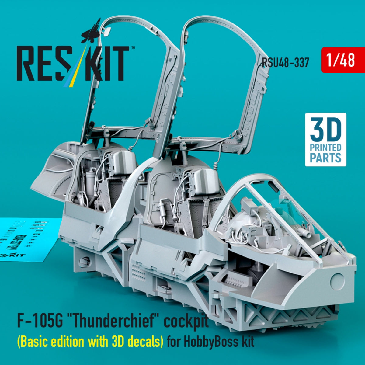 RESKIT RSU48-0337 F-105G &amp;quot;Thunderchief&amp;quot; cockpit (Basic edition with 3D decals) for HobbyBoss kit (3D Printed) 1/48 – immagine 2